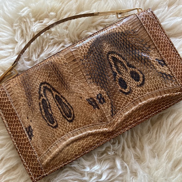 Vintage Handbags - Vintage 70’s-80’s Real Cobra Snakeskin Handbag
